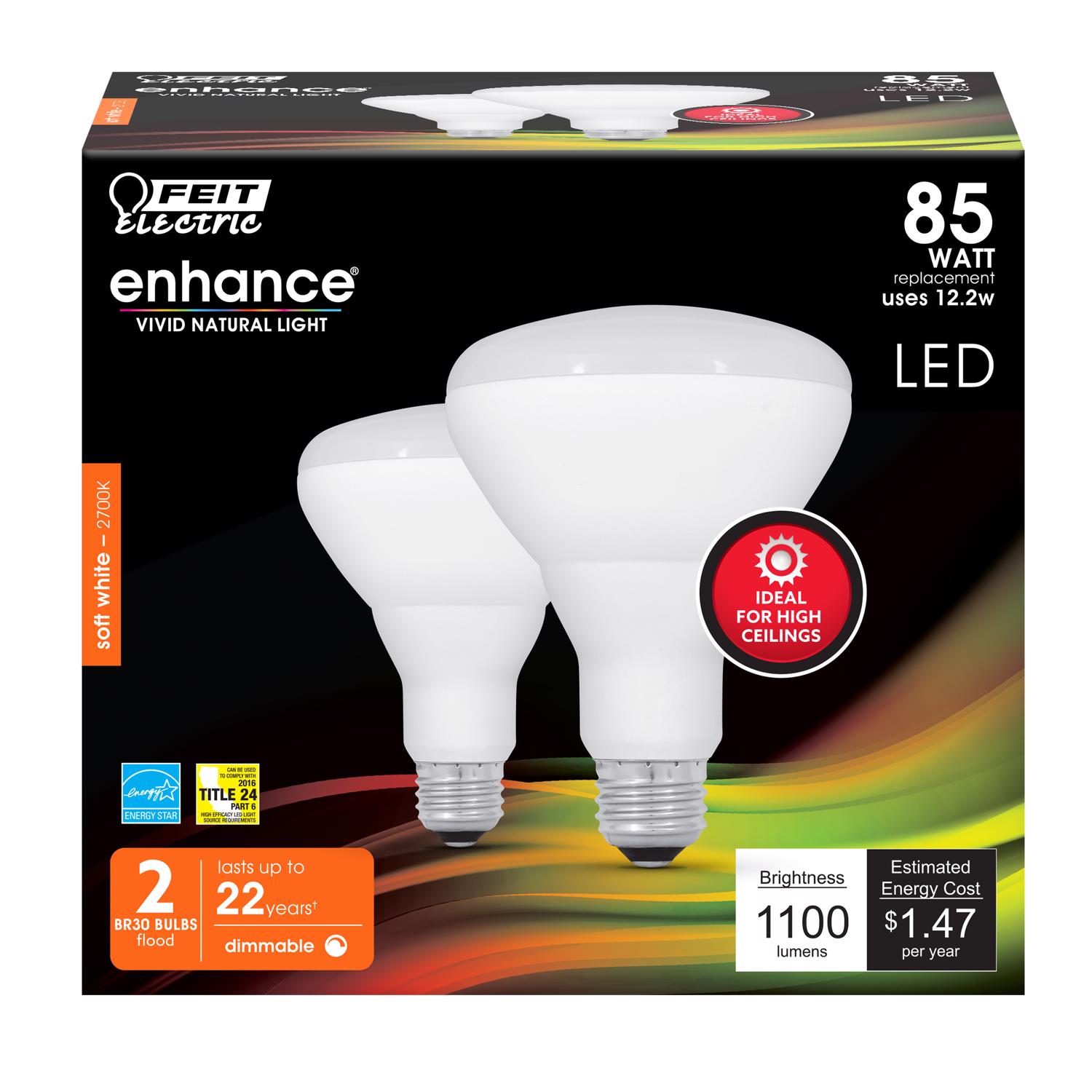 Photos - Light Bulb Enhance Feit  BR30 E26  LED Bulb Soft White 85 Watt Equivalence 2 p (Medium)