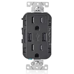 Leviton Decora 15 amps 125 V Duplex Black Outlet and USB Charger 5-15R 1 pk