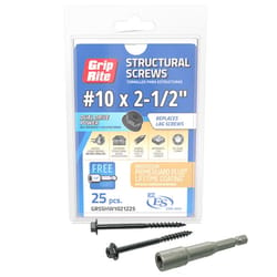 Grip-Rite No. 10 wire X 2-1/2 in. L Star Hex Washer Head Coarse Structural Screws