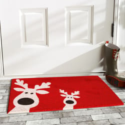 Home & More 1.42 W X 2.42 L Red Peeking Reindeer Coir Door Mat