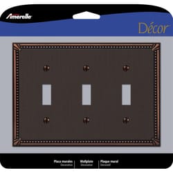 Amerelle Imperial Bead Aged Bronze 3 gang Die-Cast Metal Toggle Wall Plate 1 pk