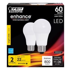 Feit Enhance A19 E26 (Medium) LED Bulb Bright White 60 Watt Equivalence 2 pk