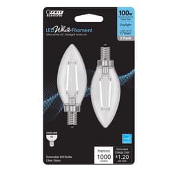 Feit White Filament B10 E12 (Candelabra) Filament LED Bulb Daylight 100 Watt Equivalence 2 pk