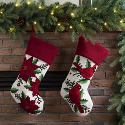 Glitzhome Multicolored Poinsettia Christmas Stocking 0.79 in.