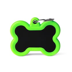 MyFamily Hushtag Black/Green Bone Aluminum Dog Pet Tags Medium