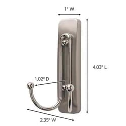 3M Command 2 in. L Brushed Nickel Metal Large Double Hook 4 lb. cap. 1 pk