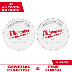 Milwaukee 12 in. D X 1 in. Tungsten Carbide Circular Saw Blade 44&80 teeth 2 pk