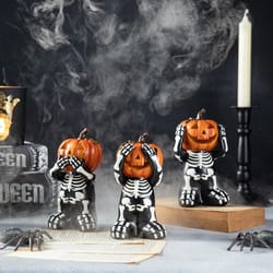 Glitzhome 6 in. Skeleton Pumpkin Halloween Decor