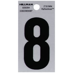 HILLMAN 2 in. Reflective Black Vinyl  Self-Adhesive Number 8 1 pc