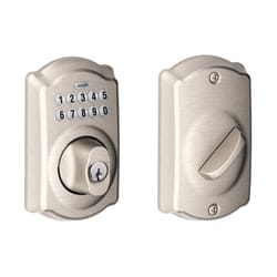 Accent Satin Nickel Single Cylinder Deadbolt and Keyed Entry Door Handle  with Camelot Trim Combo Pack