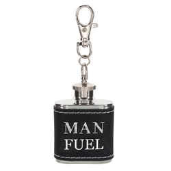 Pavilion Man Crafted Stainless Steel Black/Silver Flask Man Fuel Belt Hook Keychain