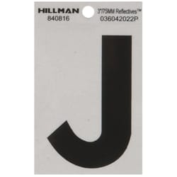 Hillman 3 in. Reflective Black Vinyl Self-Adhesive Letter J 1 pc