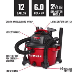 CRAFTSMAN 12 gal Corded Wet/Dry Vacuum 10.5 amps 120 V 6 HP