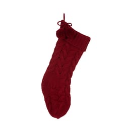 Glitzhome Red Knitted with Pom Pom Ball Christmas Stocking 1.2 in.