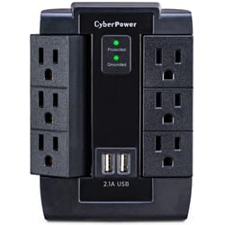 CyberPower Home Office 0 ft. L 6 outlet 2 USB outlets Wall Tap Black 1200 J