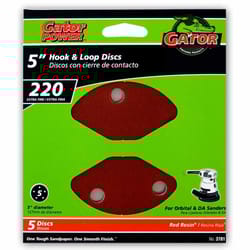 Gator 5 in. Aluminum Oxide Hook and Loop Sanding Disc 220 Grit Extra Fine 5 pk
