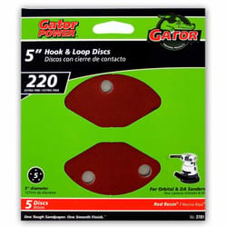 Gator 5 in. Aluminum Oxide Hook and Loop Sanding Disc 220 Grit Extra Fine 5 pk