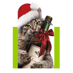 Avanti Cat with Wine Bottle Christmas Greeting Card Paper 1 pc