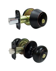 Faultless Fancy Mushroom Aged Bronze Entry Knob and Single Cylinder Deadbolt Right or Left Handed