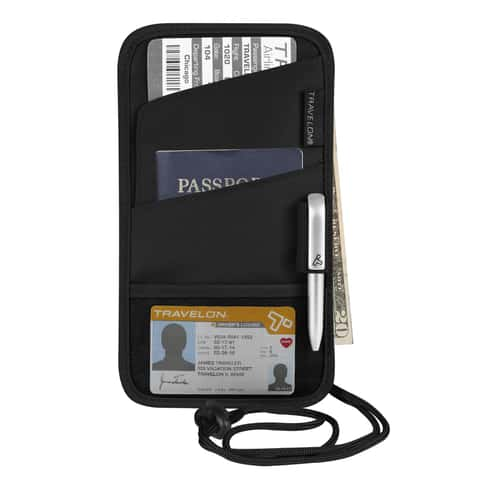 Travelon Neck Pouch RFID Blocking Passport Holder Travel Wallet ID Card Bag  Grey