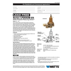 Watts 44259 in. Female Threaded Union Brass Water Pressure Reducing Valve 3/4 in. FNPT