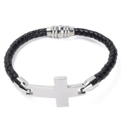 Mad Man Mens Faith Black/Silver Bracelet Leather/Stainless Steel