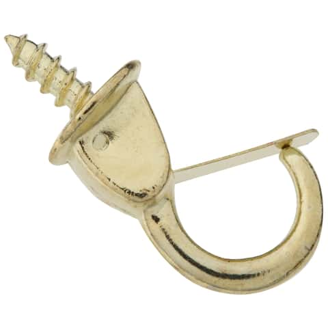 National Hardware Bright Brass Gold Steel 7/8 in. L Safety Cup Hook 10 lb 2  pk