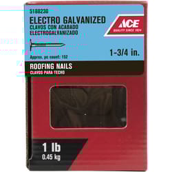 Ace 1-3/4 in. Roofing Hot-Dipped Galvanized Steel Nail Large Head 5 lb Ace 1-3/4 in. Roofing Hot-Dipped Galvanized Steel Nail Large Head 5 lb