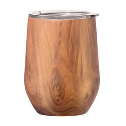 OGGI Cheers 12 oz Brown BPA Free Wood Look Vacuum Insulated Wine Tumbler