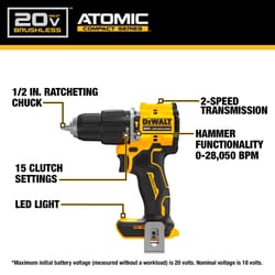 DeWalt 20V MAX ATOMIC 1/2 in. Brushless Cordless Hammer Drill Tool Only