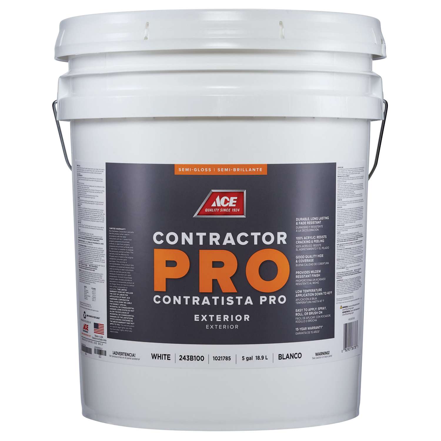 Ace Contractor Pro SemiGloss White Acrylic Latex Paint Outdoor 5 gal