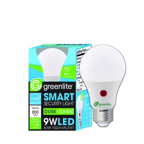 GREEN WATT LED Dusk to Dawn Light Sensor Light Bulb, 9 Watts (60W  Equivalent) A19 General Purpose Lamp E26 Medium Base, Energy Star, 2-Pack 