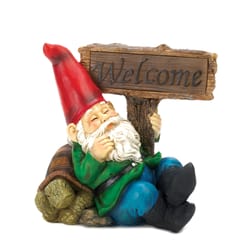 Summerfield Terrace Multi-color Polyresin 7.5 in. H Light-Up Welcome Gnome Outdoor Solar Decor