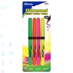 Bazic Products Fluorscent Neon Color Assorted Chisel Tip Highlighter 4 pk