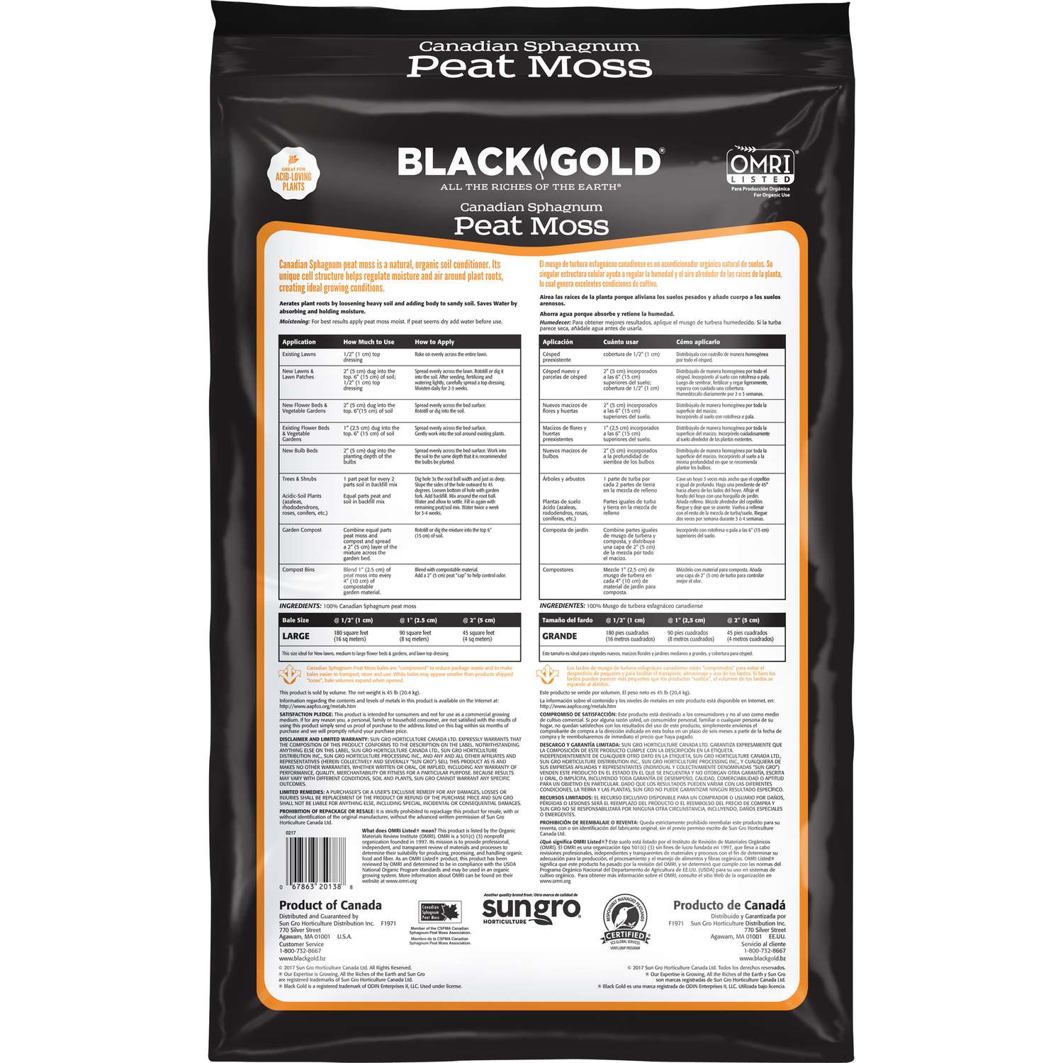 Black Gold Organic Sphagnum Peat Moss 3.8 ft³