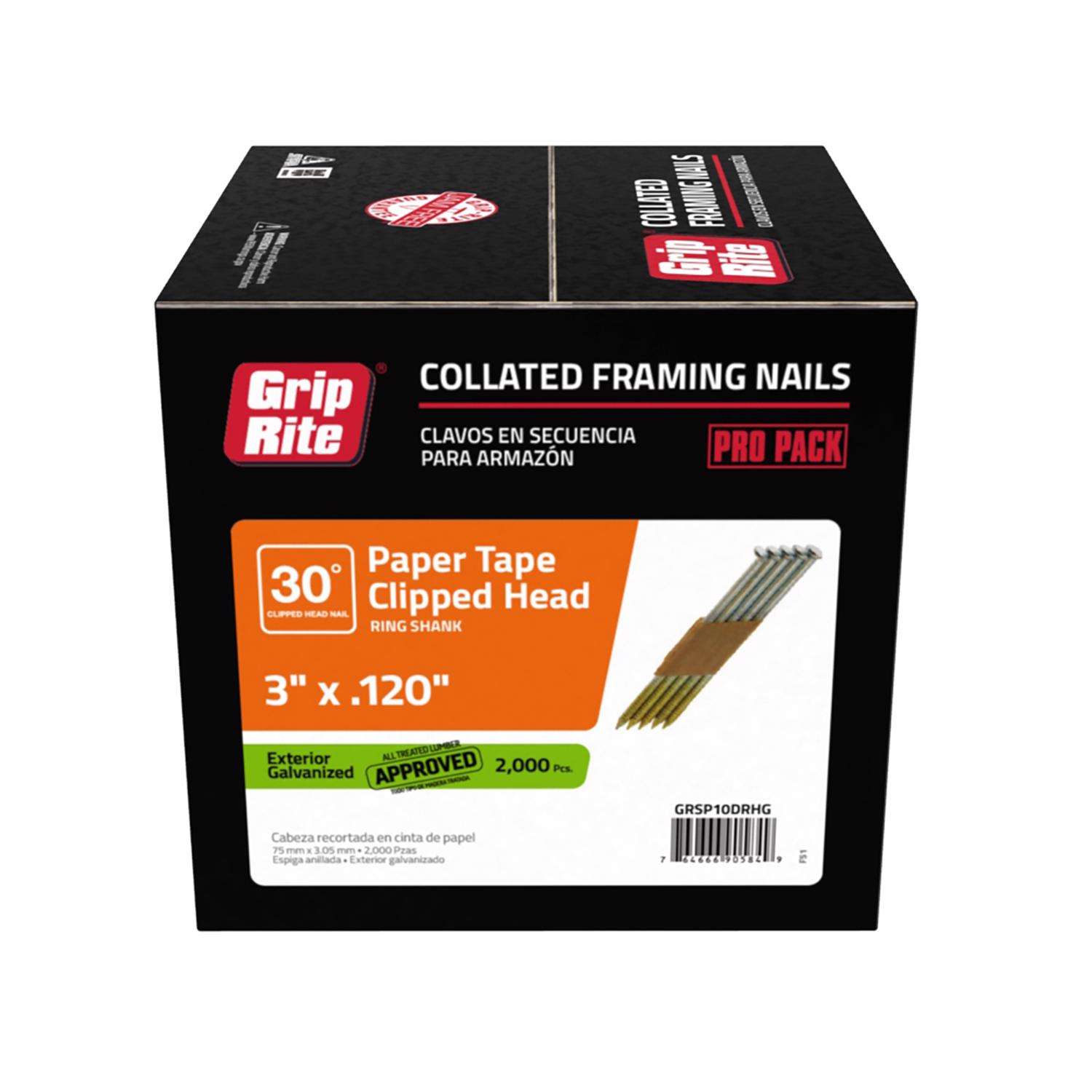 GripRite 3 in. L Angled Strip HotDip Galvanized Framing Nails 30 deg