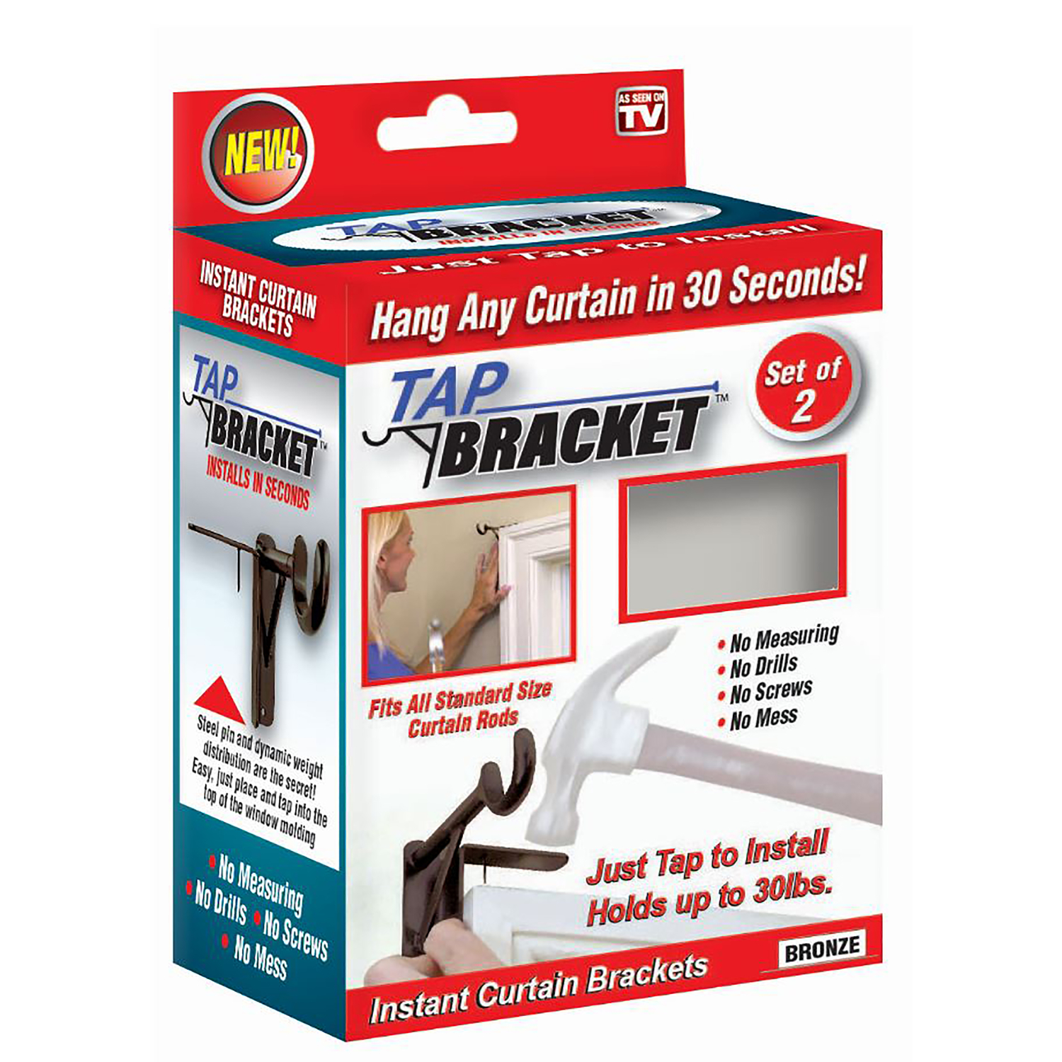 TAP BRACKET As Seen On TV Bronze Steel Curtain Bracket 30 lb - Ace Hardware