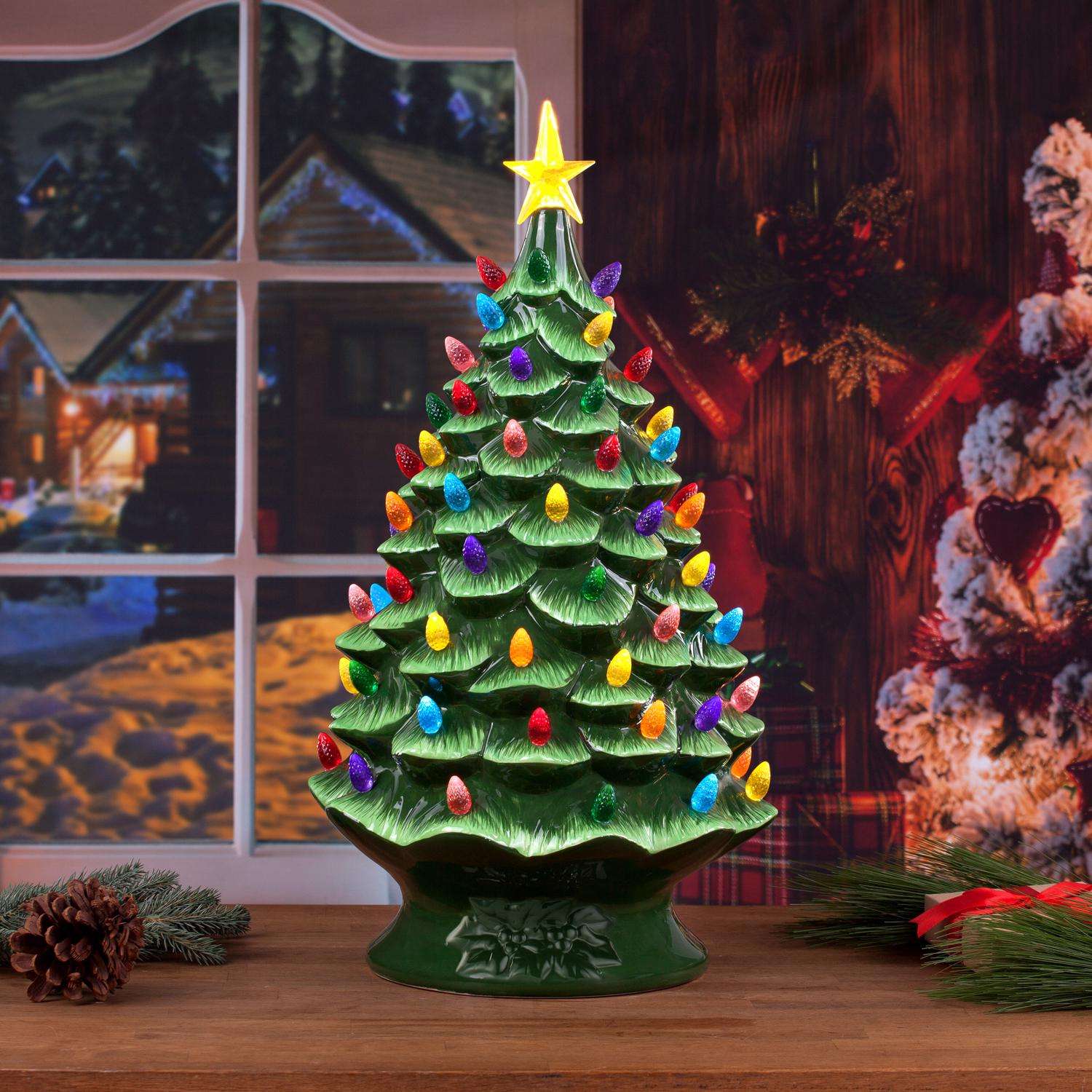 Collections Etc Ceramic Christmas Tree Night Light - 6H, Nostalgic, Decorative Bathroom Decoration, White