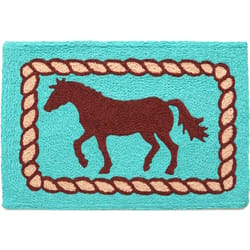 Jellybean 20 in. W X 30 in. L Multi-Color Mustang on Turqoise Polyester Accent Rug