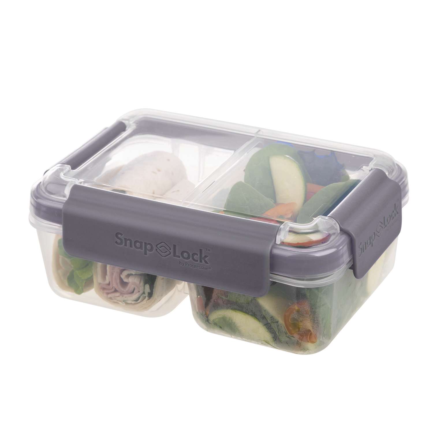 SnapLock by Progressive Split Container - Gray, Easy-To-Open, Leak-Proof  Silicone Seal, Snap-Off Lid, Stackable, BPA FREE