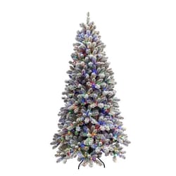 Holiday Bright Lights 1-2 Tree 7 ft. Full LED 450 ct Flock King Pine Color Changing Christmas Tree