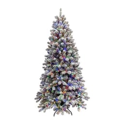 Holiday Bright Lights 1-2 Tree 7 ft. Full LED 450 ct Flock King Pine Color Changing Christmas Tree