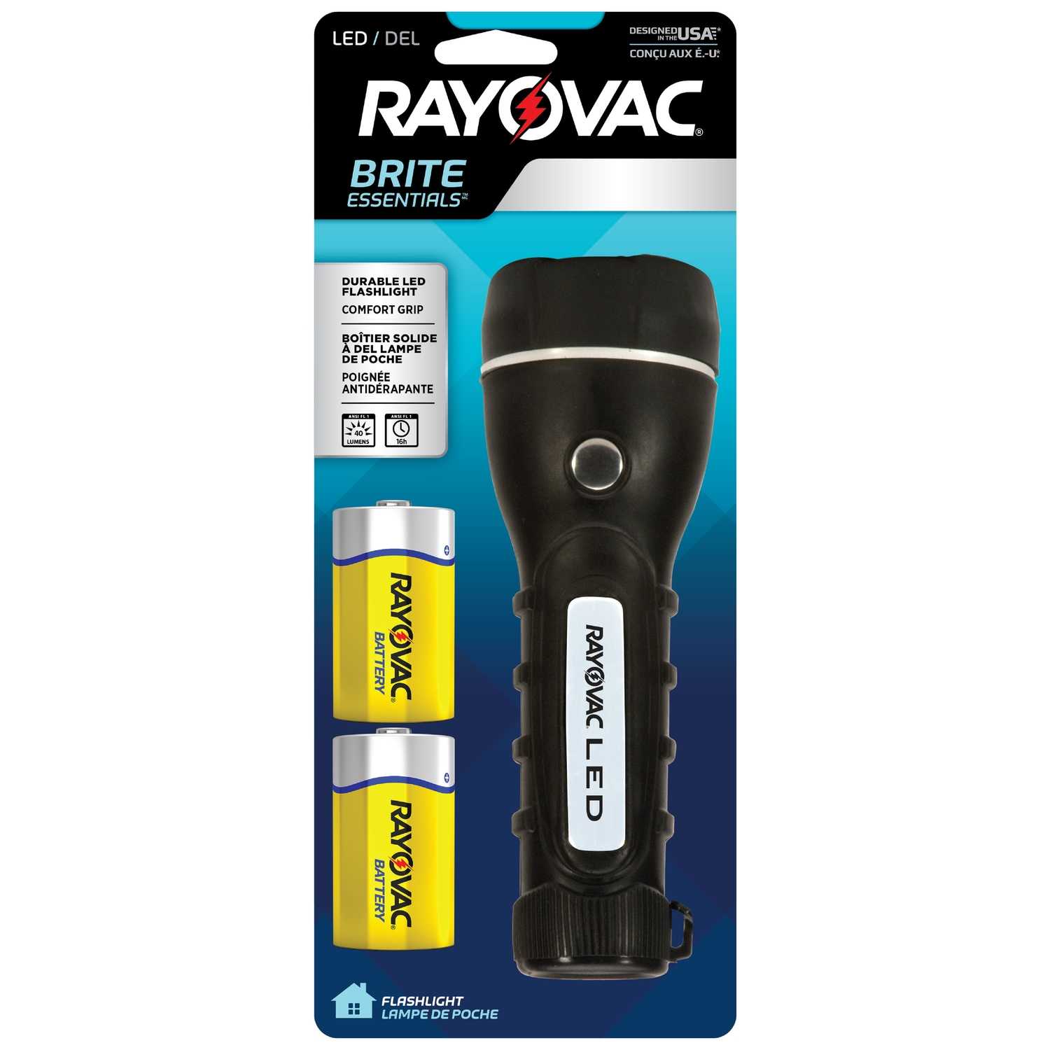 Rayovac Brite Essentials 40 lumens Black LED Flashlight D Battery Ace