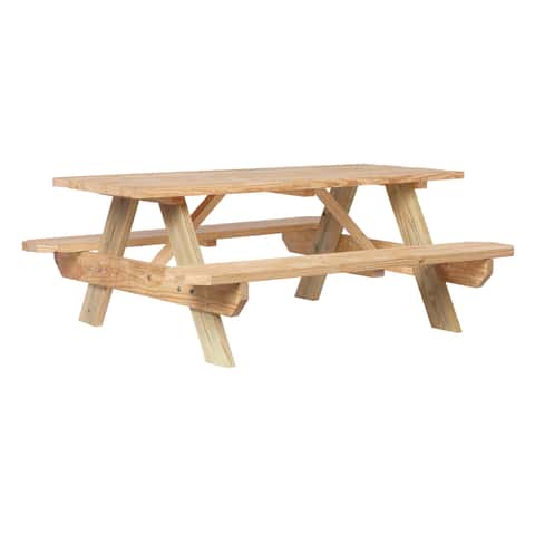 Style Selections 72-in Brown Southern Yellow Pine Rectangle Picnic Table