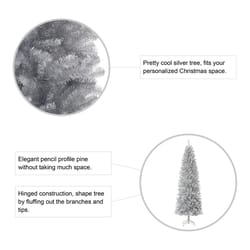 Glitzhome 7-1/2 ft. Pencil Silver Tinsel Fir Christmas Tree