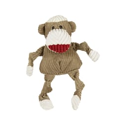 HuggleHounds Knottie Multicolored Plush Stuey Sock Monkey Squeaky Dog Toy Small 1 pk