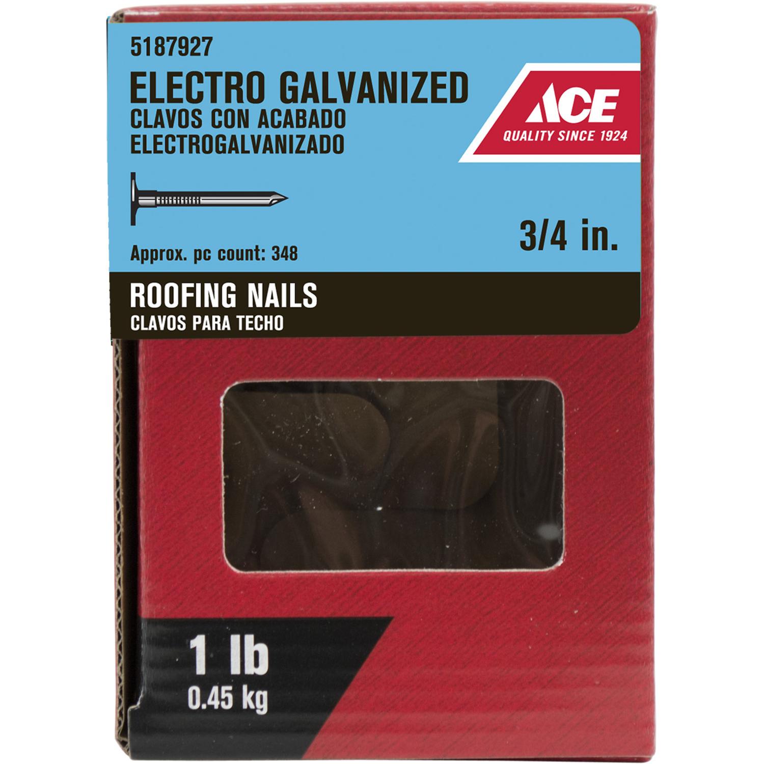 Ace 1-3/4 in. Roofing Electro-Galvanized Steel Nail Large Head 5 lb