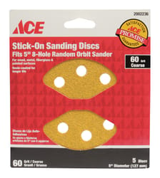Ace 5 in. Aluminum Oxide Adhesive Sanding Disc 60 Grit Coarse 5 pk