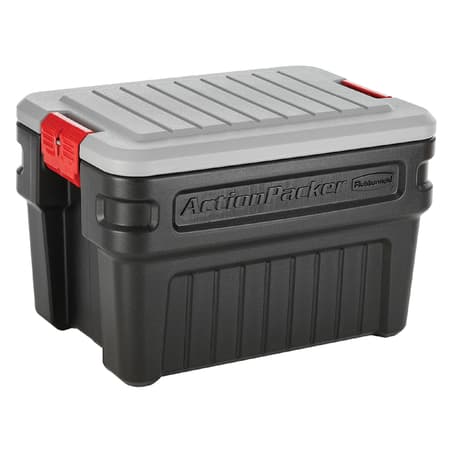 Rubbermaid 48 Gallon Black Action Packer Lockable Latch Storage Box Tote,  Single