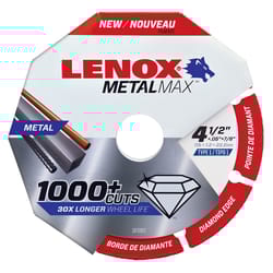 Lenox MetalMax 4-1/2 in. D X 7/8 in. Diamond/Metal Cut-Off Wheel 1 pc